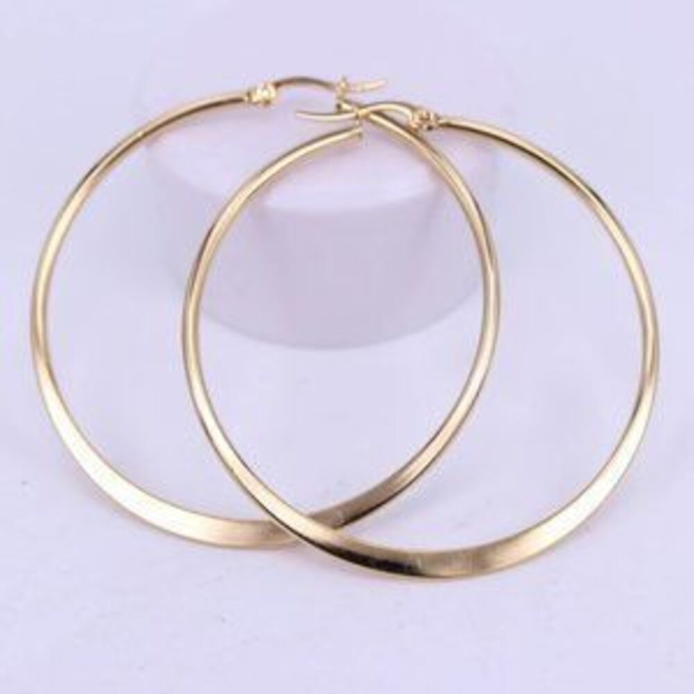 NEW 18K Yellow Gold 2.36'' Round Hoop Earrings